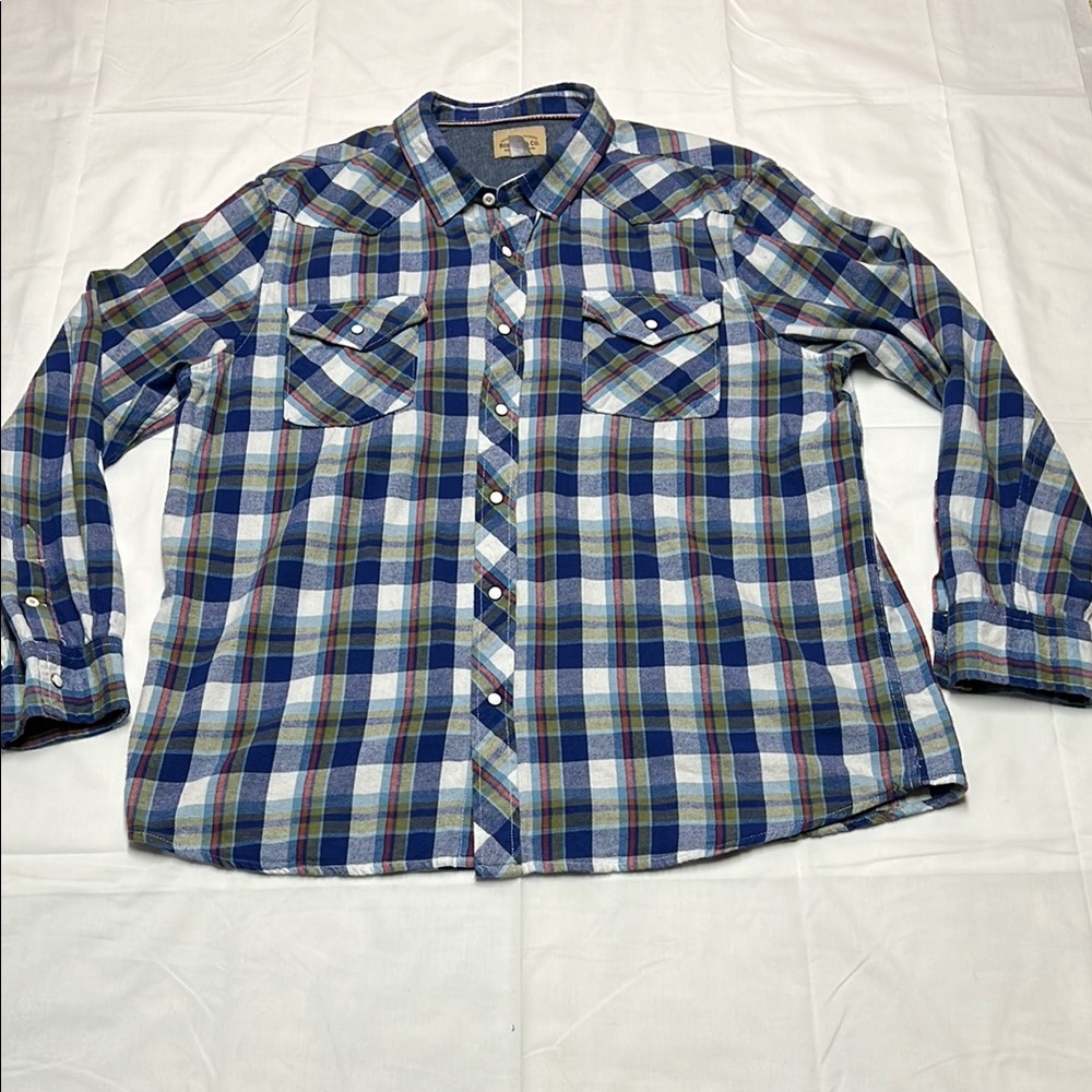 Roebuck & co western plaid flannel long sleeve button down pearl snap size XXL